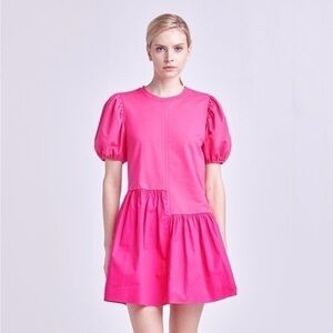 English Factory KNIT WOVEN MIXED DRESS Fuchsia Size Large